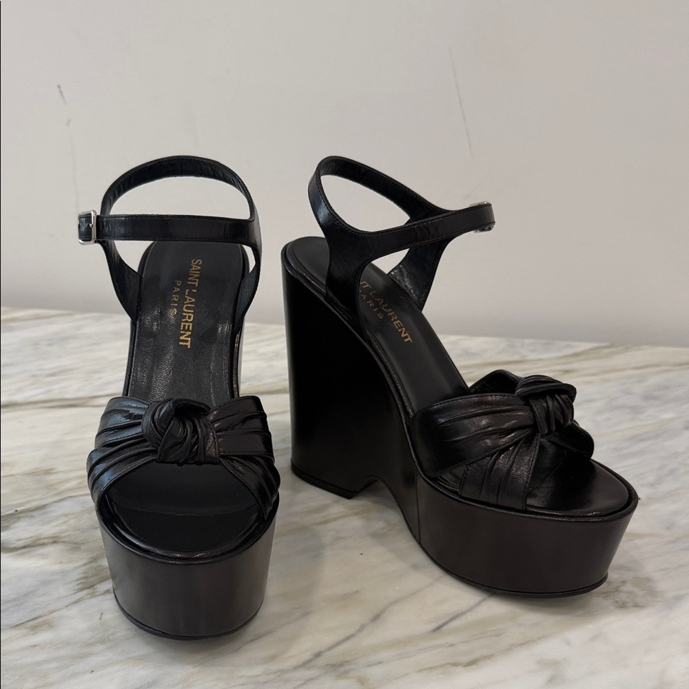 Saint Laurent Black Knotted Platform Heels